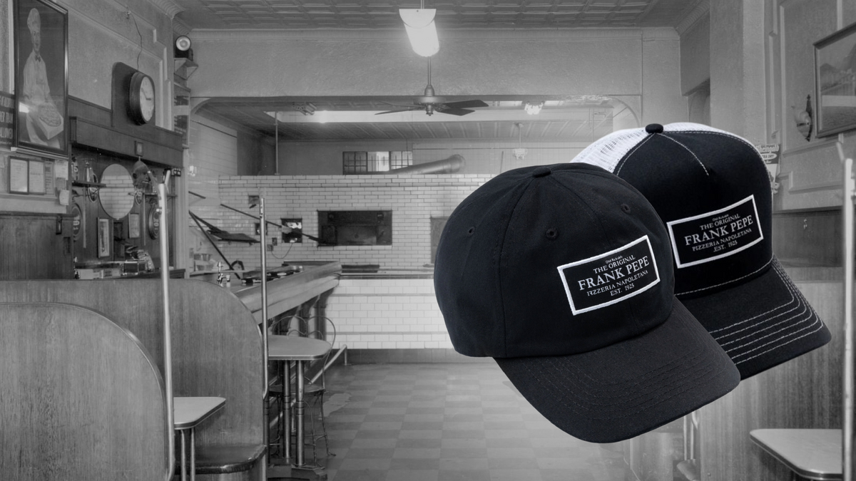 Frank Pepe's hats and merch